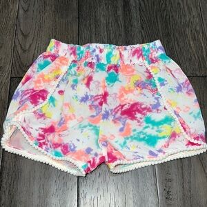 Girls tie dye like shorts with Pom Pom like hem
